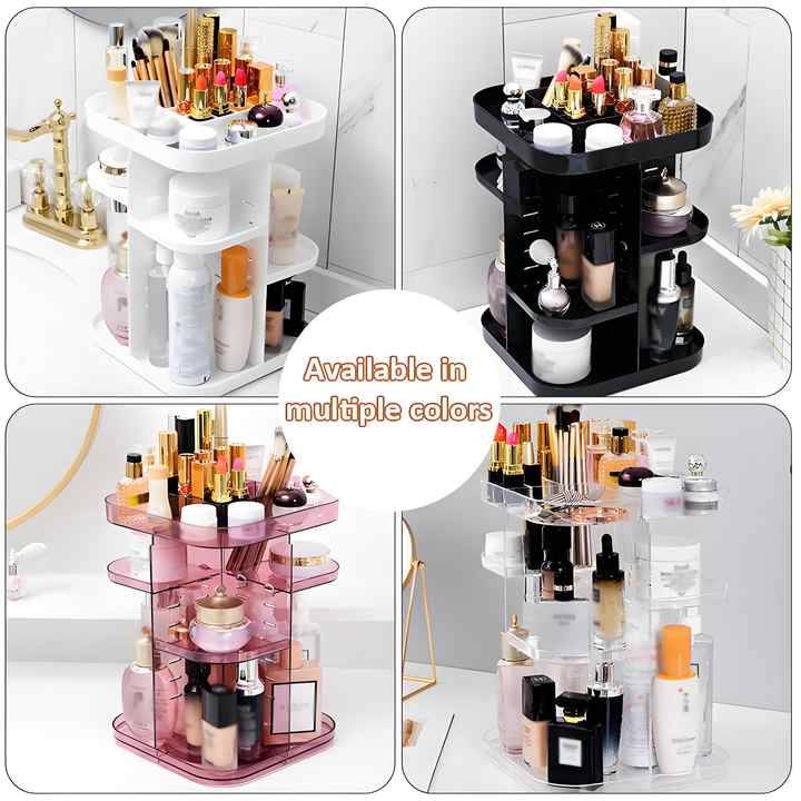 Hot Sale 360 Degree Rotating Transparent Environmentally Friendly PS Plastic Adjustable Cosmetic Make-up Brush Organiser