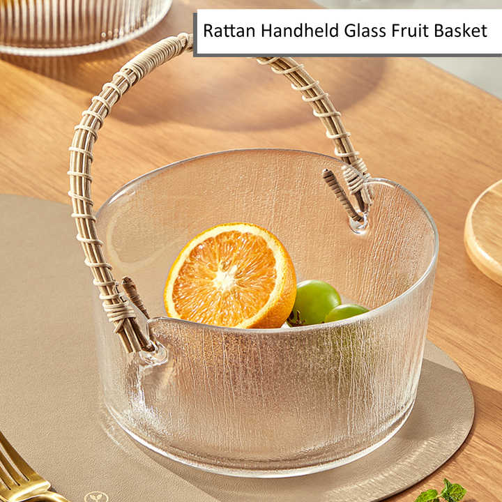 Hot Products Luxury Home Rattan Handheld Fruit Basket Party Kitchen Glasses American Transparent Round