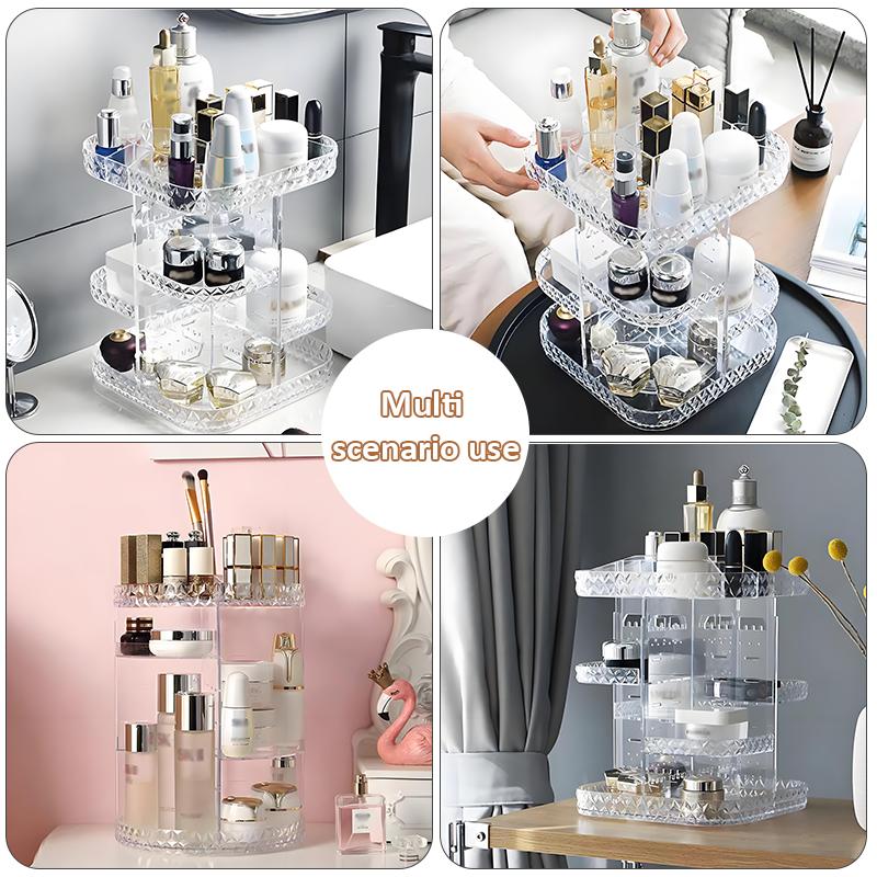 Hot Products Light Luxury 360 Degree Rotating Transparent Plastic Adjustable Cosmetic Organiser Rotating Make Up Organiser