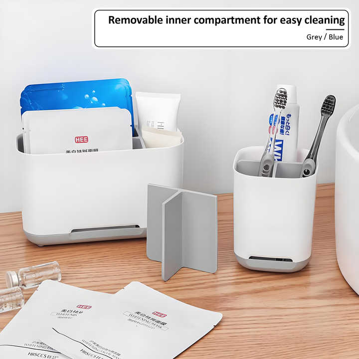 Hot Sale Bathroom Countertop Plastic Adjustable Divider Toothbrush and Toothpaste Holder with Drainage System