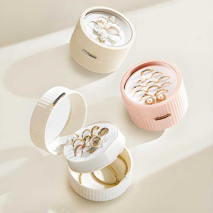 Hot New Light Luxury Mini Jewellery Box Plastic Portable Round Jewellery Storage Box with Magnetic Clasp