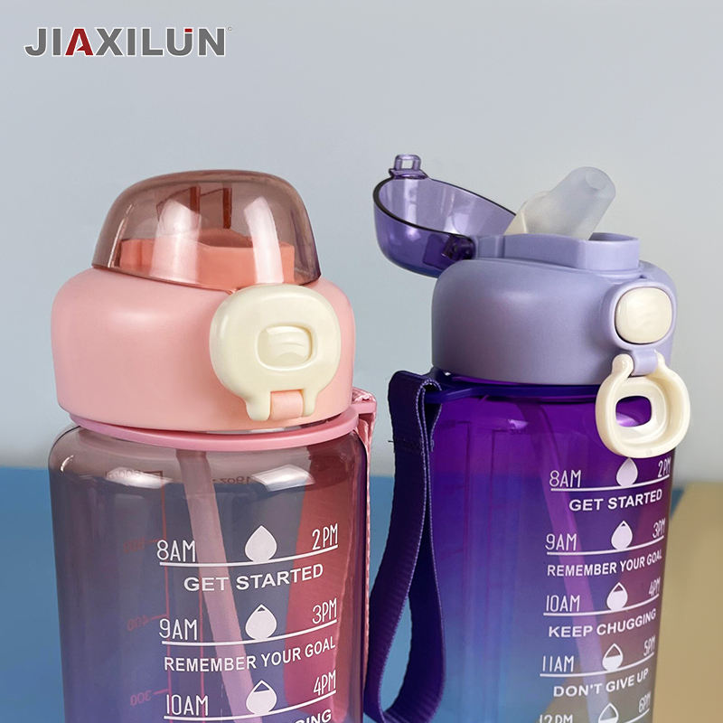 New Trendy 600ml Sport Fitness Water Bottle Portable Clear Plastic Recyclable Motivational Drink Cup for Sports
