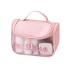 Hot Sale Convenient Portable Frosted Transparent Pink Women's Zip Travel Cosmetic Bag with Carrying Handle