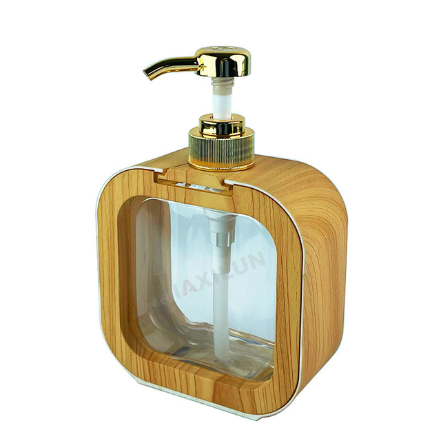 Hot Selling Plastic PET 500ml Square Wood Grain Transparent Soap Dispenser Foam Soap Dispenser for Bathroom, Kitchen