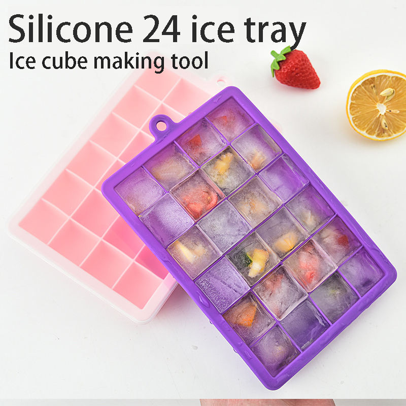Silicone Ice Tray Family Ice Tray Mold DIY24 Cubic Easy Depressing Ice Tray And PP Lid