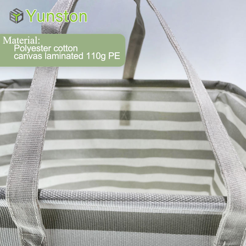 Striped Pattern Thick Durable Storage Basket Clothes Storage Bag Collapsible Baby Dirty Clothes Box with Handle