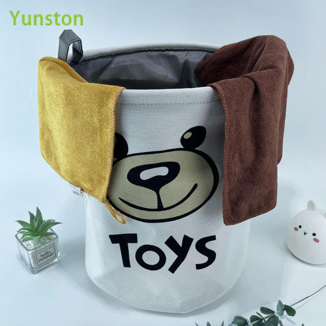 Custom Logo Cylinder Cozy Dirty Clothes Bag Storage Basket With Handle Upright Foldable Storage Bag Laundry Basket