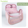 Hot Sale Convenient Portable Frosted Transparent Pink Women's Zip Travel Cosmetic Bag with Carrying Handle