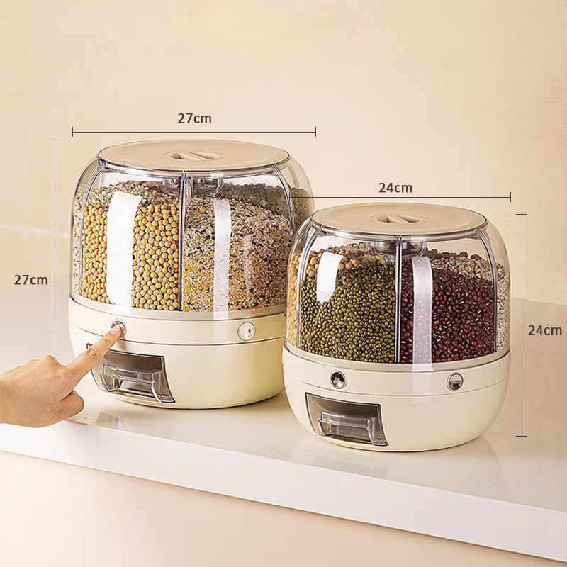 Hot Sale Rice Dispenser Kitchen Moisture-Proof 6-Grid Rotating Food Grain Dispenser Cereal Storage Box Rice Container Dispenser