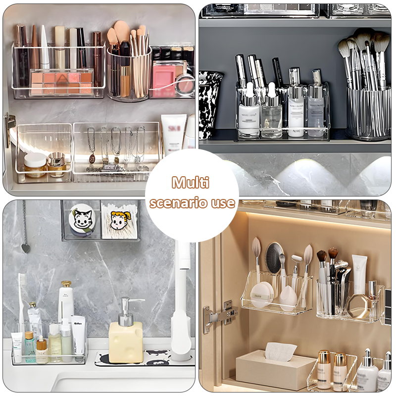 Hot Sale Transparent Plastic Cosmetic Organiser Wall-mounted Transparent Tiered Angled Rack Makeup Brush Organiser