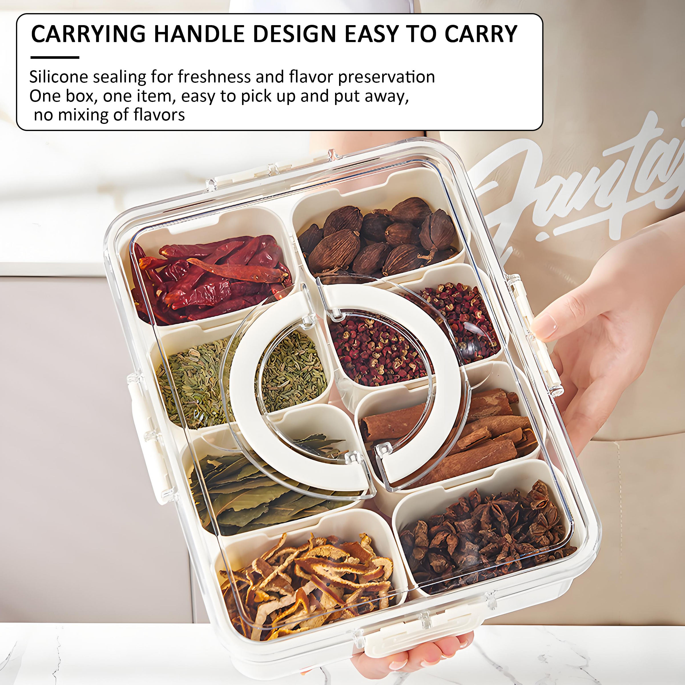 Hot Productportable 8-compartment Transparent Snack Box Plastic Sealed Round Storage Divider Contain