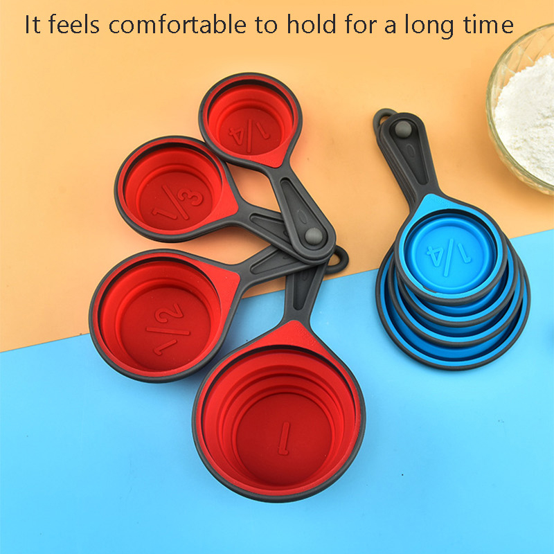 Hot-selling Foldable Color Silicone Measuring Spoon Measuring Cup Set Baking 4-piece Silicone Measuring Spoon Kitchen Tools