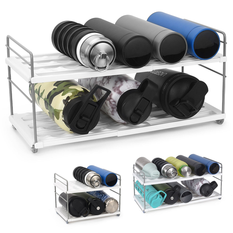 Multipurpose Kitchen Storage Rack Adjustable & Expandable Bottle Organizer, 2-Shelf Cup Storage Rack