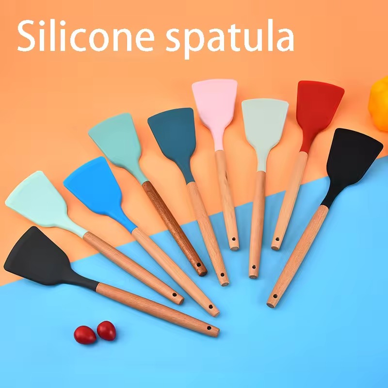 With Wooden Handle Kitchen Utensils Cooking Spatula Does Not Hurt The Pot Heat Resistant Silicone Spatula Sustainable 50pcs