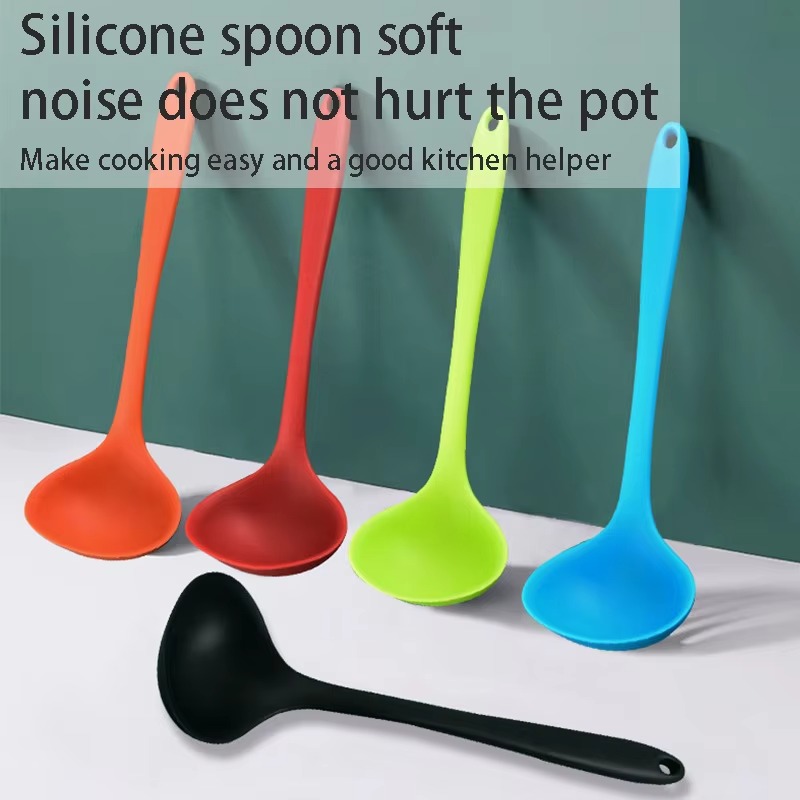 Integrated Food Grade Silicone Soup Spoon Non-stick Pan Heat Resistant Catering Utensils Kitchen Tools Spoon