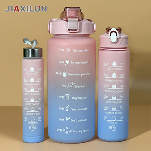3-Pcs-in-1 Set 2L Direct Drinking Plastic Sport Water Bottles BPA Free with Straw and Handgrip for Gym Fitness Motivation