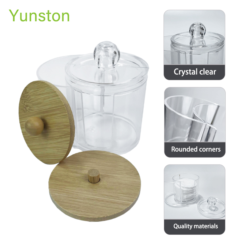 2024 New Hot Clear Plastic Cotton Swabs with Lid Cosmetic Cotton 2 in 1 Organiser Three Lids To Choose From