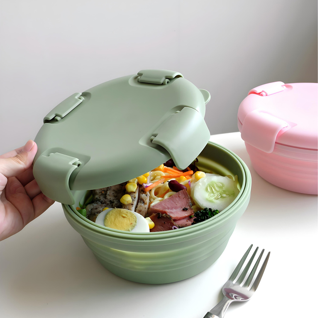 Hot Selling Round Food Grade Silicone Foldable Kids Lunch Box Fresh Microwave Safe And Easy To Clean