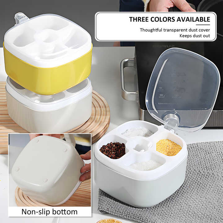 Wholesale Hot Products Environmental Protection Plastic with Lid with Spoon 5 Compartments Spice Box Kitchen Supplies