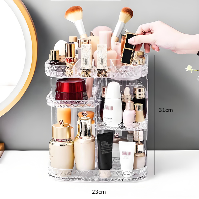 Hot Products Light Luxury 360 Degree Rotating Transparent Plastic Adjustable Cosmetic Organiser Rotating Make Up Organiser