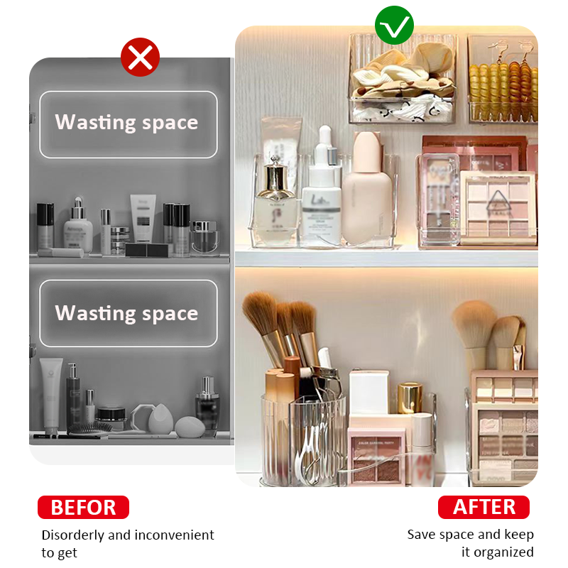 Wholesale No-Punch Wall Mounted Plastic Clear Compartmentalised Cosmetic Organiser Makeup Organiser Cosmetic Organiser