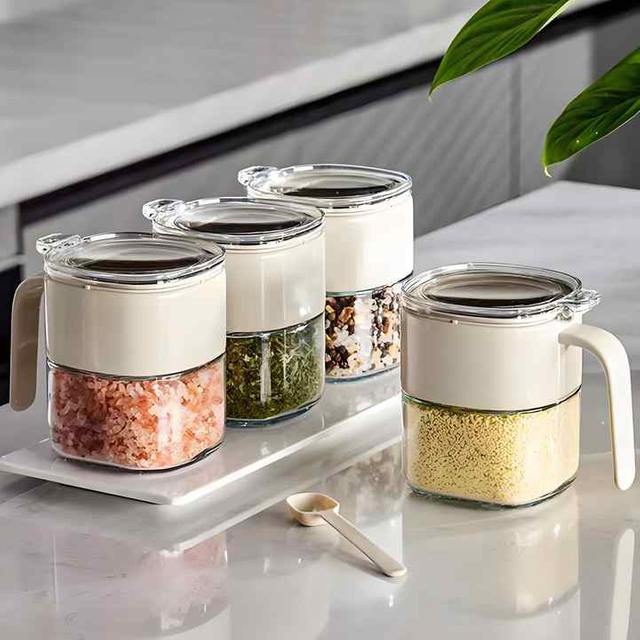 Hot Selling Plastic Glass Removable Spice Container Sugar Salt Pepper Seasoning Container And Spoon - Buy Seasoning Box Condiment Jar Sugar Salt Pepper Seasoning Box Product on Alibaba_com