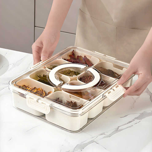 Hot ProductPortable 8-compartment Transparent Snack Box Plastic Sealed Round Storage Divider Container