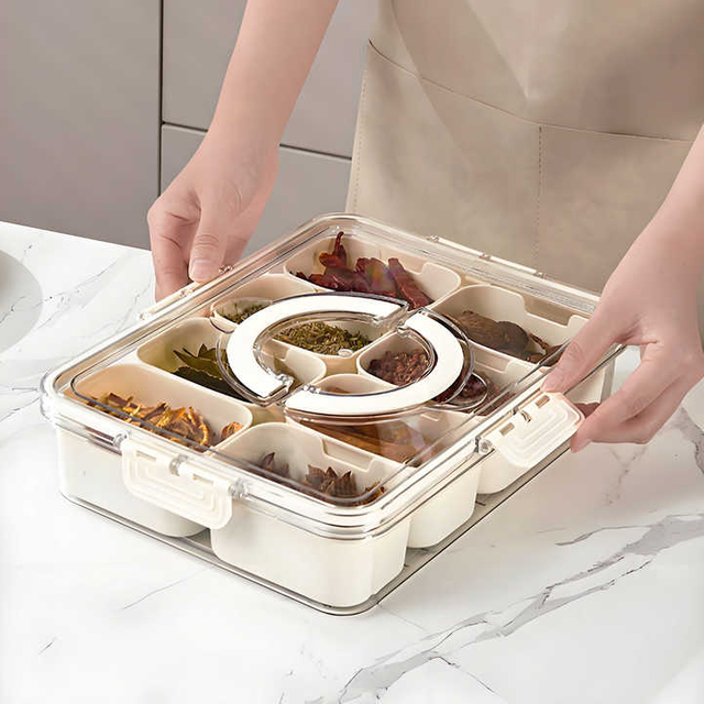 Hot ProductPortable 8-compartment Transparent Snack Box Plastic Sealed Round Storage Divider Container