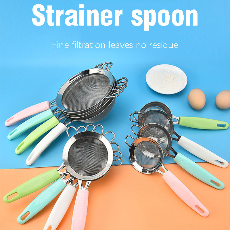 Stainless Steel PP Handle Strainer Spoon Flour Mesh Sieve To Remove Grease And Drain Kitchen Baking Tools
