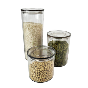 Hot Sale Three Sizes Round Kitchen Transparent Environmental PET Plastic Grain Sorting Storage Canisters