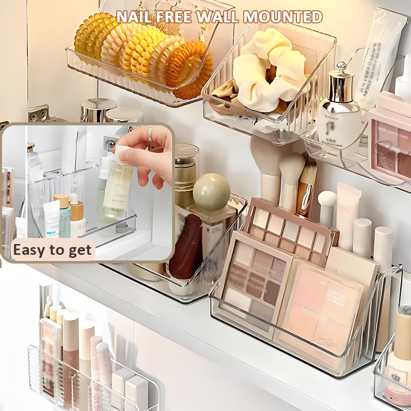 Hot Sale Transparent Plastic Cosmetic Organiser Wall-mounted Transparent Tiered Angled Rack Makeup Brush Organiser