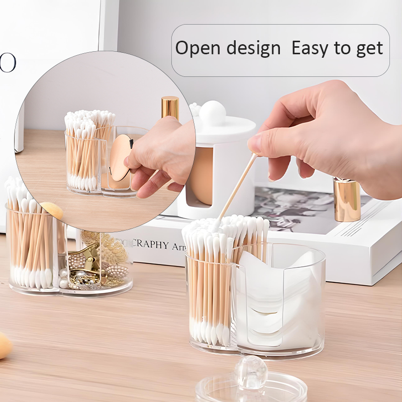 2024 Newest PS Plastic Cotton Swabs Cosmetic Cotton 2-in-1 OrganiserMultiple Lids To Choose FromCosmetic Storage Products