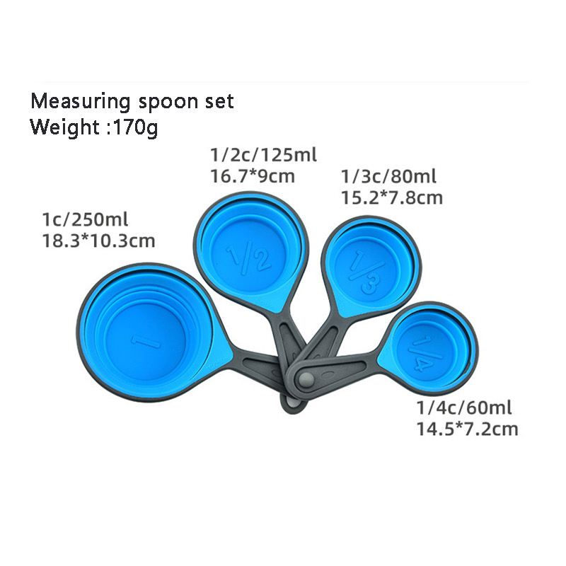 Hot-selling Foldable Color Silicone Measuring Spoon Measuring Cup Set Baking 4-piece Silicone Measuring Spoon Kitchen Tools