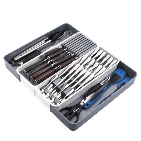 Home Plastic Knife Block Holder Drawer Knives Forks Spoons Storage Rack Knife Stand Cabinet Tray Tableware Storage Organization