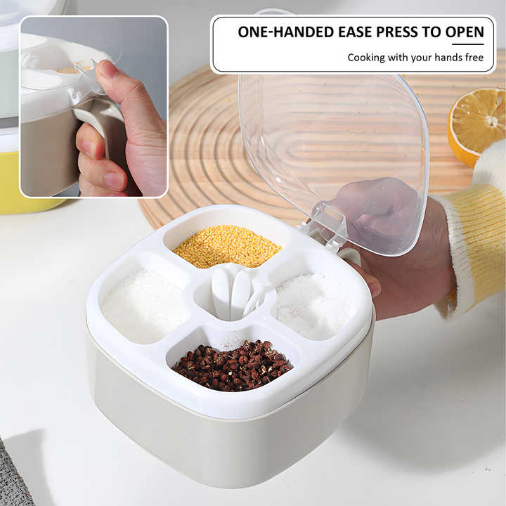 Wholesale Hot Products Environmental Protection Plastic with Lid with Spoon 5 Compartments Spice Box Kitchen Supplies