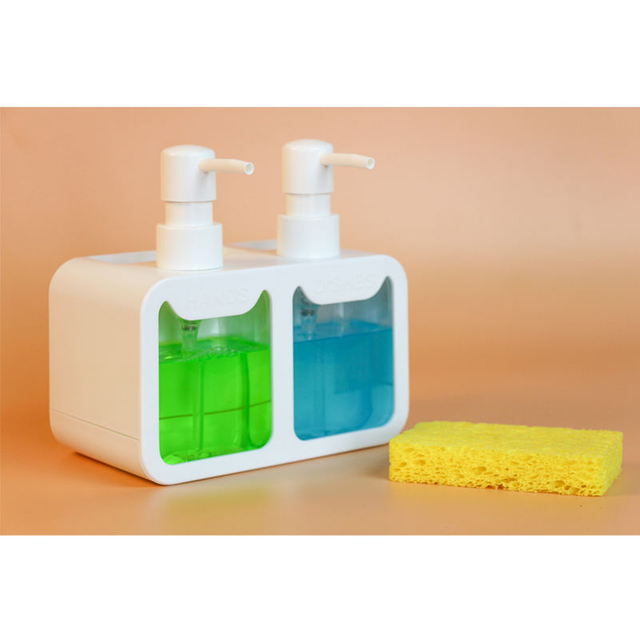 2023 New Style Multi-functional Double Head Soap Dispenser Kitchen And Bathroom Hand Washing Liquid Dishwashing Liquid