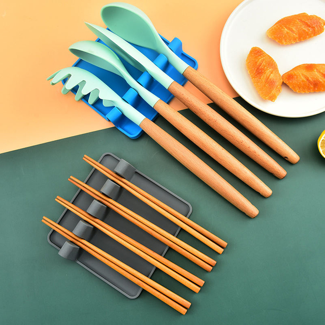 Silicone Kitchen Utensils Soup Spoon Spatula Chopsticks Rack Multi-functional Kitchen Tools Storage Rack Non-slip Silicone Tray