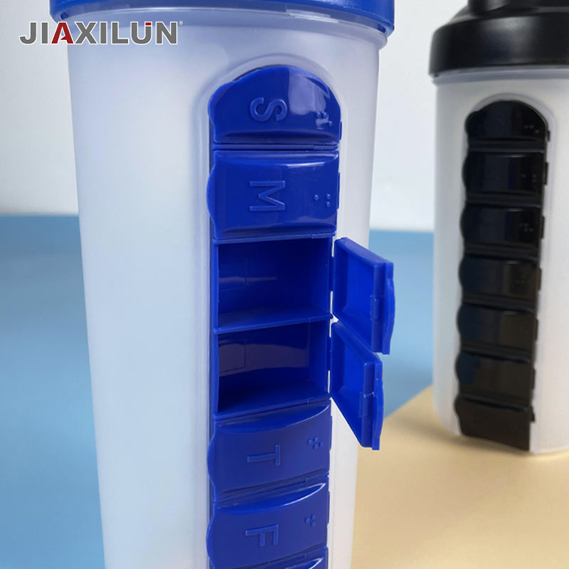 600ML Gym Fitness Custom Logo Plastic Protein Shake Bottle Beverages Water Bottle Portable Weekly Pill Box