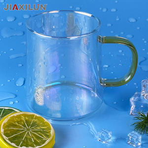 315ml T-Shaped Glass Tea & Coffee Cup Set of 3 Yellow Handle Transparent Set of 3 Pieces