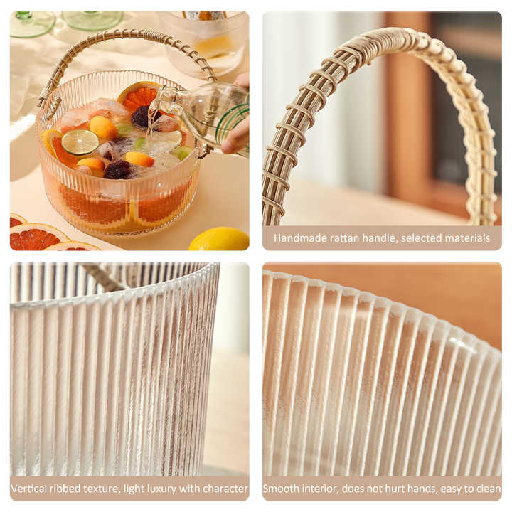 Hot Products Luxury Home Rattan Handheld Fruit Basket Party Kitchen Glasses American Transparent Round