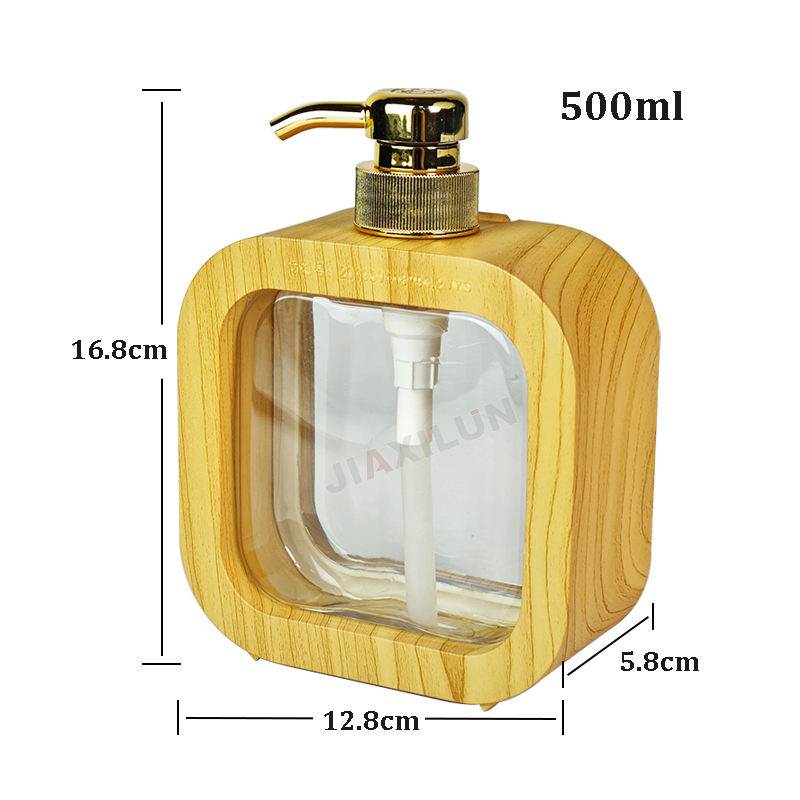 Hot Selling Plastic PET 500ml Square Wood Grain Transparent Soap Dispenser Foam Soap Dispenser for Bathroom, Kitchen