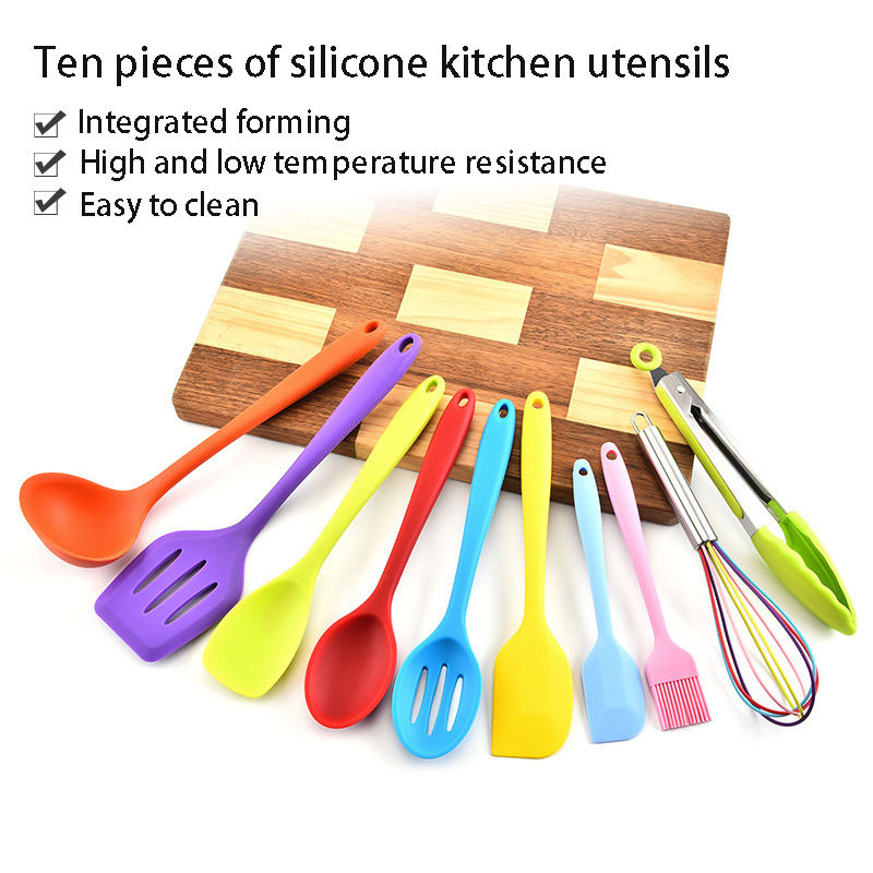 Hot Sale Color Silicone Kitchen Utensils 10-piece Non-stick Pan Heat Resistant Baking Tools Kitchenware