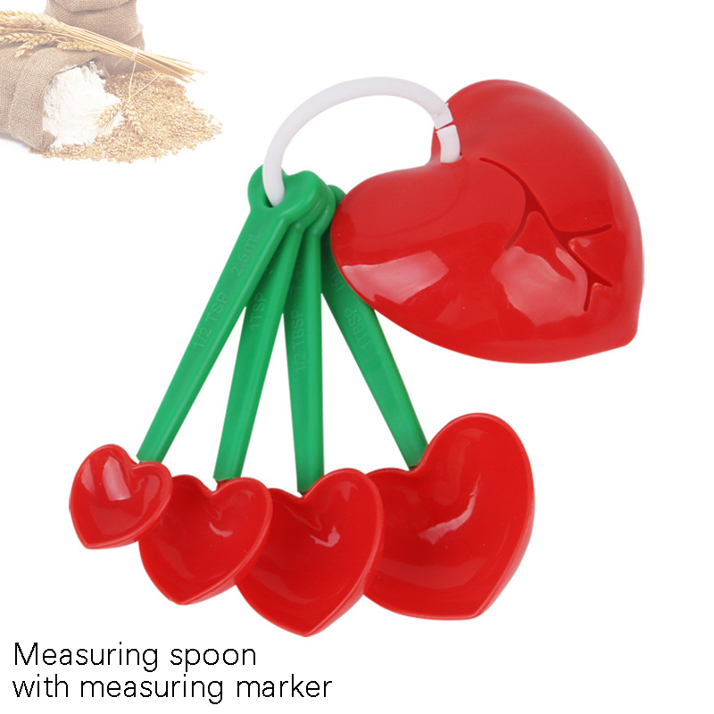 Plastic Love Measuring Spoon 5-piece Kitchen Coffee Milk Powder Seasoning Measuring Spoon Set with Measuring Scale Spoon