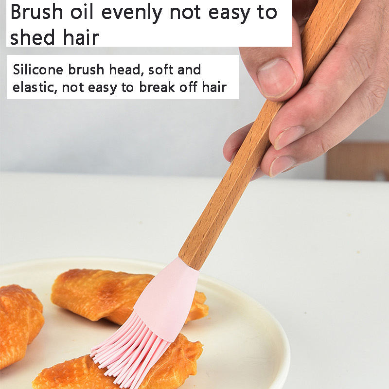 Mini Silicone Kitchenware Set 9-piece Silicone Beech Brush Scraper Wooden Handle Cream Household Baking Tools