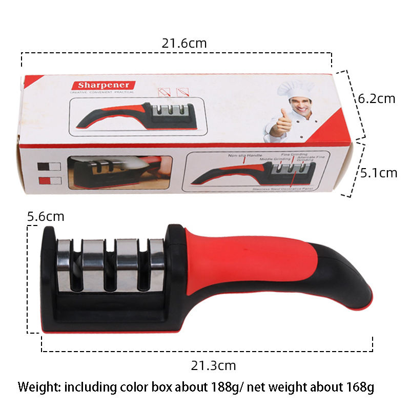 3 Stages Type Quick Sharpening Tool Handheld Multi-function Kitchen Knives Accessories Gadget Knife Sharpener With Non-slip Bas