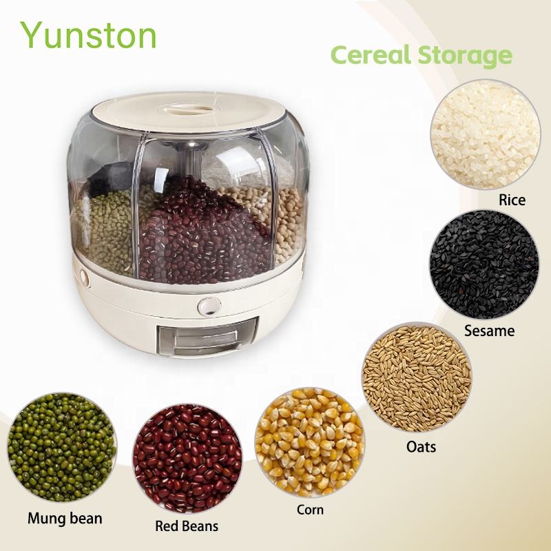 360 Degree Rotating Kitchen Plastic Rice Container Bulk Rice Grain Cereal Dry Food Storage Dispenser