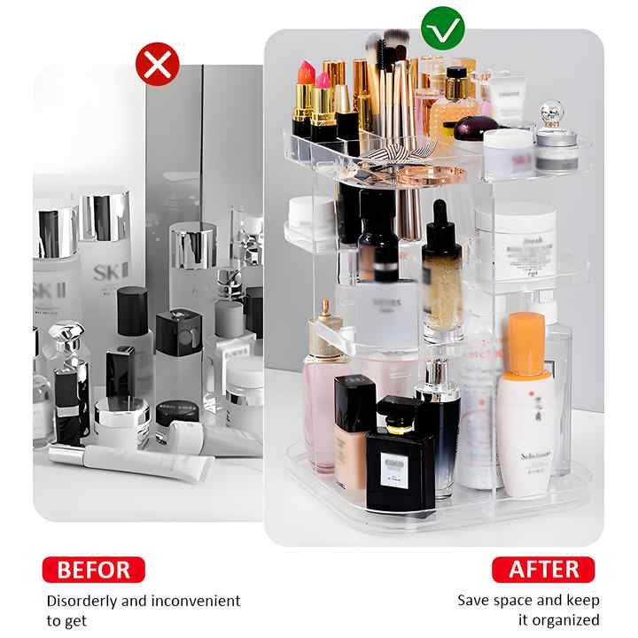 Hot Sale 360 Degree Rotating Transparent Environmentally Friendly PS Plastic Adjustable Cosmetic Make-up Brush Organiser