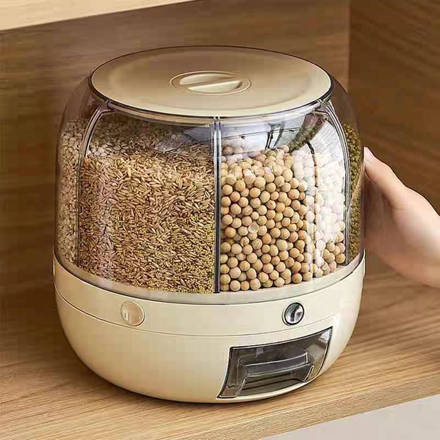 Hot Sale Rice Dispenser Kitchen Moisture-Proof 6-Grid Rotating Food Grain Dispenser Cereal Storage Box Rice Container Dispenser