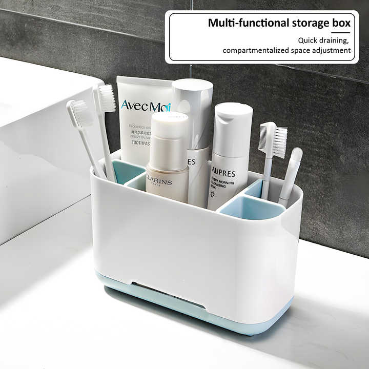 Hot Sale Bathroom Countertop Plastic Adjustable Divider Toothbrush and Toothpaste Holder with Drainage System