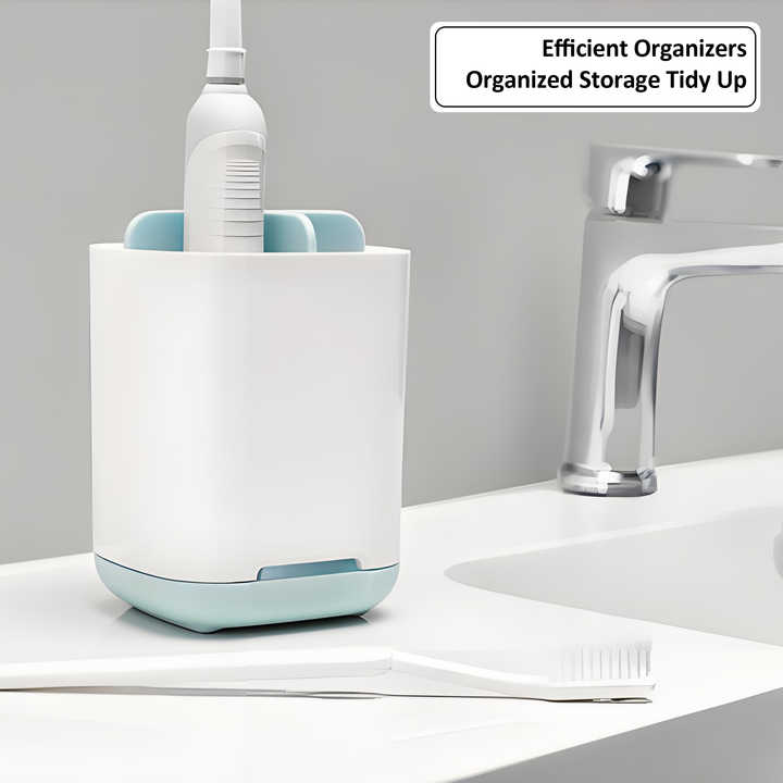 Hot Sale Bathroom Countertop Plastic Adjustable Divider Toothbrush and Toothpaste Holder with Drainage System